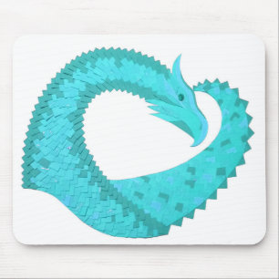 Verdigris heart dragon on white mouse mat