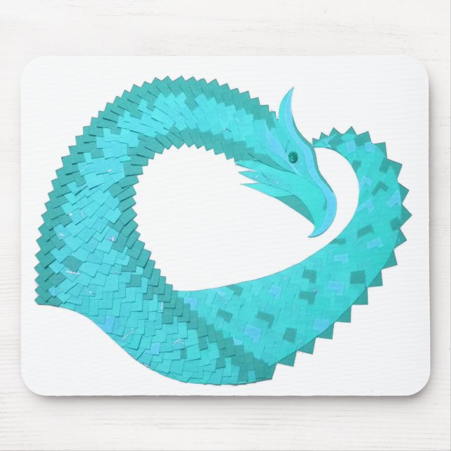 Verdigris heart dragon on white mouse mat (Front)