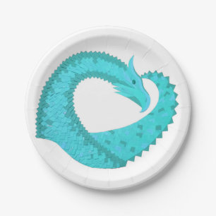 Verdigris heart dragon on white paper plate