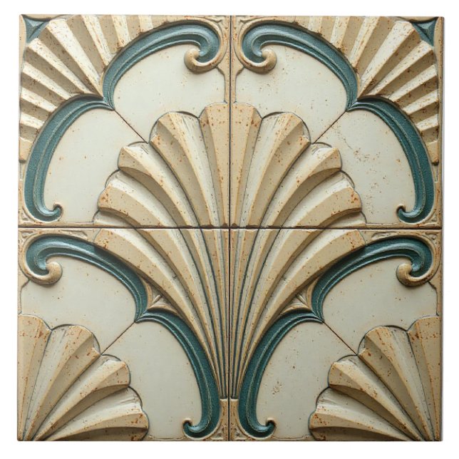 Verdigris Shell Motif Tile (Front)