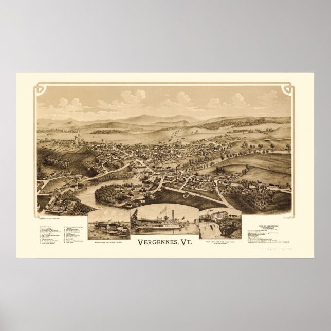 Vergennes, VT Panoramic Map - 1890 Poster (Front)