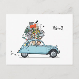 Verhuiskaart Citroen Eend blauw Postcard