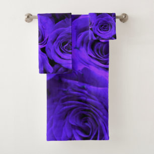 Veri peri periwinkle blue purple roses bath towel set