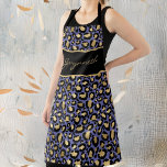 Veri Peri Purple Black Leopard Print with Name Apron<br><div class="desc">Go a bit wild with this colourful twist on the classic leopard print. This design features gold and black spots on a purple look (periwinkle blue with violet purple overtones), which is a colour of the year. Your name is written in gold on a band of black that's bordered in...</div>