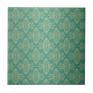 Veridian Green Damask Pattern Tile