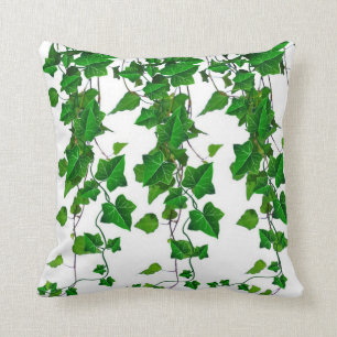VERIDIAN GREEN IVY VINES WHITE CUSHION