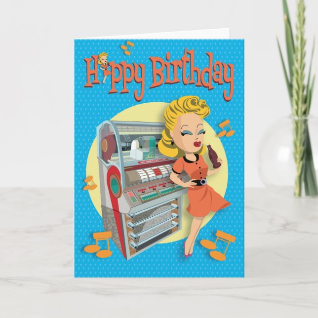verjaardagskaart 50ties rock classic jukebox card (Front)