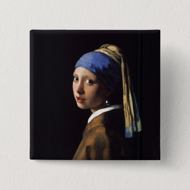 Vermeer Girl Pearl Earring Masterpiece Painting 15 Cm Square Badge (Front)