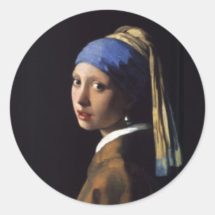 Vermeer Girl Pearl Earring Masterpiece Painting Classic Round Sticker