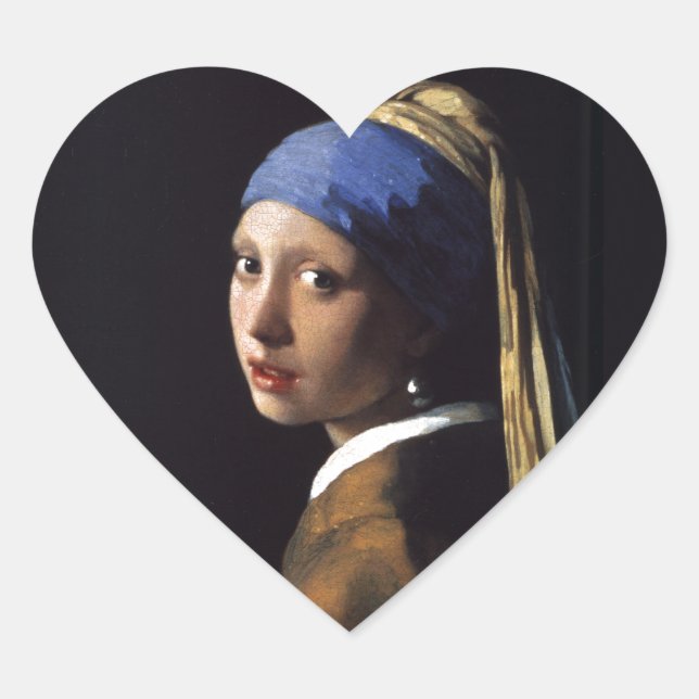 Vermeer Girl Pearl Earring Masterpiece Painting Heart Sticker (Front)