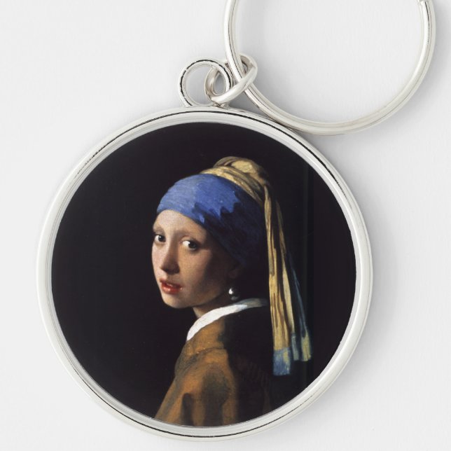 Vermeer Girl Pearl Earring Masterpiece Painting Key Ring (Front)