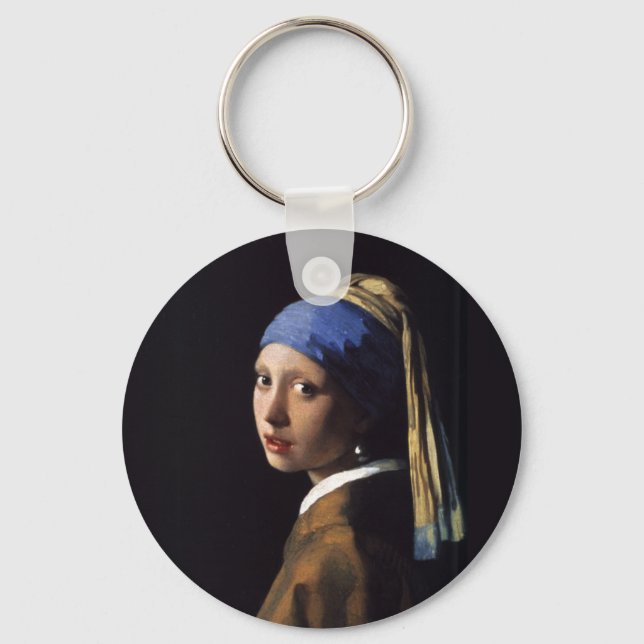 Vermeer Girl Pearl Earring Masterpiece Painting Key Ring (Front)