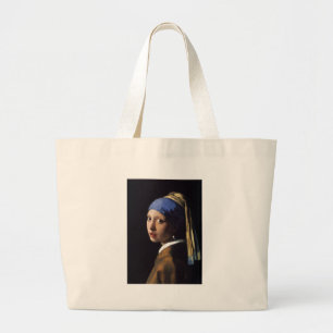 Vermeer Girl Pearl Earring Masterpiece Painting Large Tote Bag