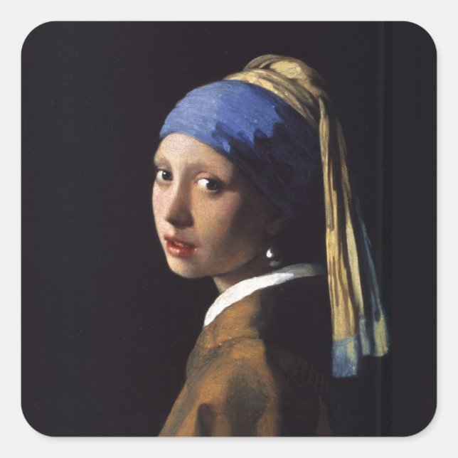 Vermeer Girl Pearl Earring Masterpiece Painting Square Sticker (Front)
