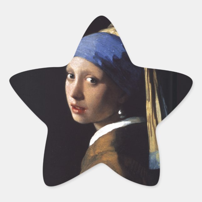 Vermeer Girl Pearl Earring Masterpiece Painting Star Sticker (Front)
