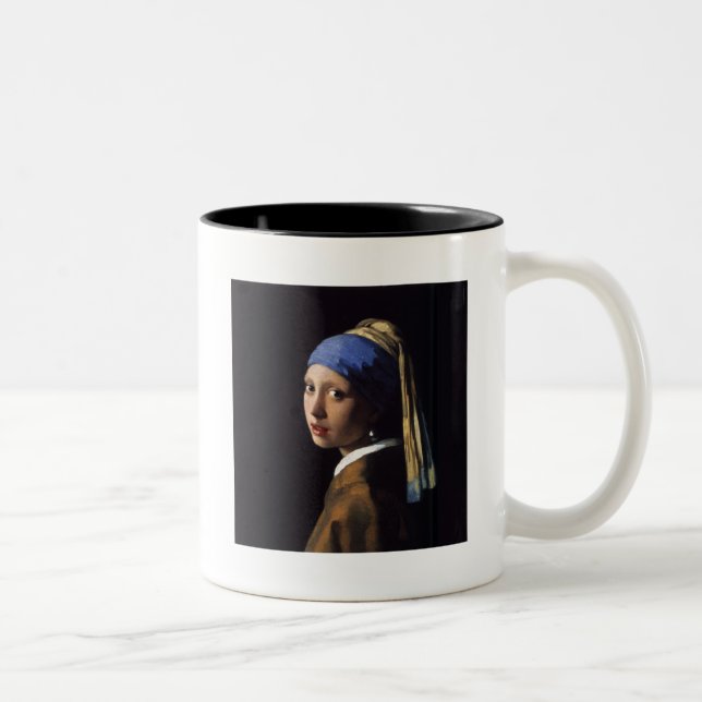 Vermeer Girl Pearl Earring Masterpiece Painting Two-Tone Coffee Mug (Right)