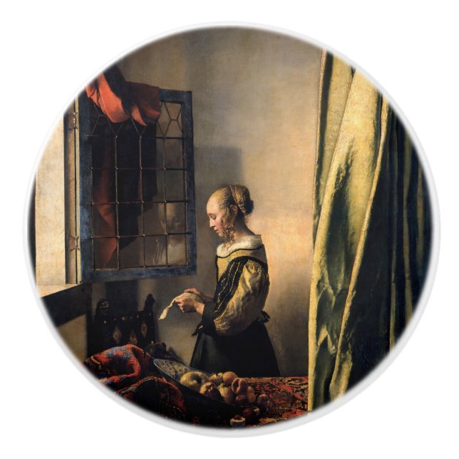 Vermeer - Girl Reading a Letter at an Open Window Ceramic Knob (Front)