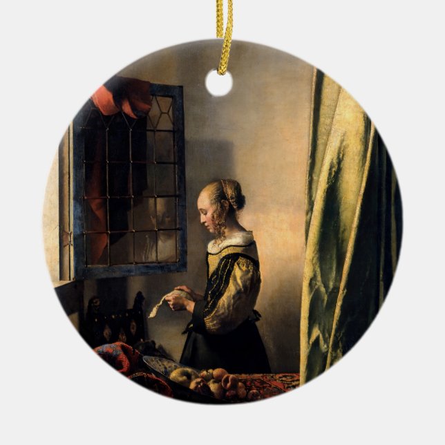 Vermeer - Girl Reading a Letter at an Open Window Ceramic Tree Decoration (Front)
