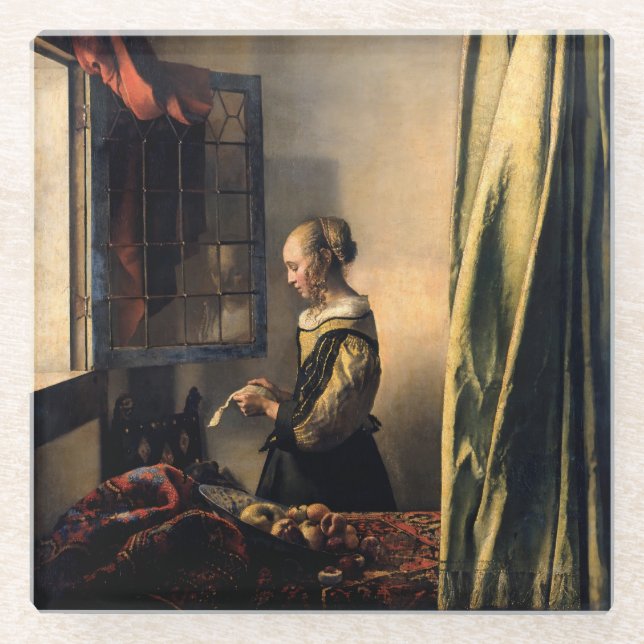 Vermeer - Girl Reading a Letter at an Open Window Glass Coaster (Front)