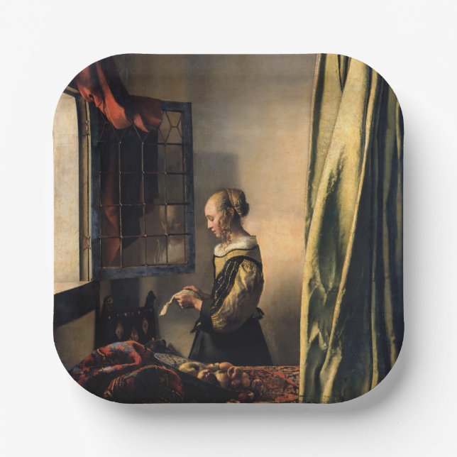 Vermeer - Girl Reading a Letter at an Open Window Paper Plate (Front)
