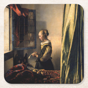 Vermeer - Girl Reading a Letter at an Open Window Square Paper Coaster