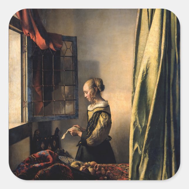 Vermeer - Girl Reading a Letter at an Open Window Square Sticker (Front)