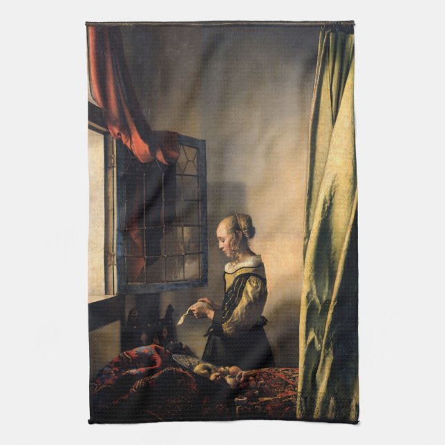 Vermeer - Girl Reading a Letter at an Open Window Tea Towel (Vertical)