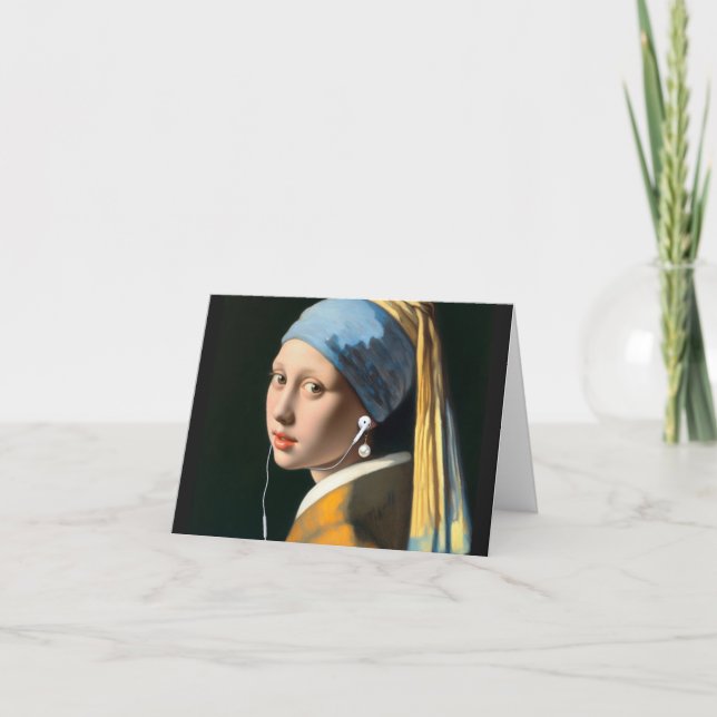 Vermeer Girl with Pearl earring and earphones Card (Front)