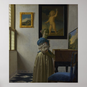 Vermeer - Lady Standing At A Virginal 1674 Poster