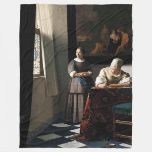 Vermeer - Lady Writing a Letter with her Maid Fleece Blanket