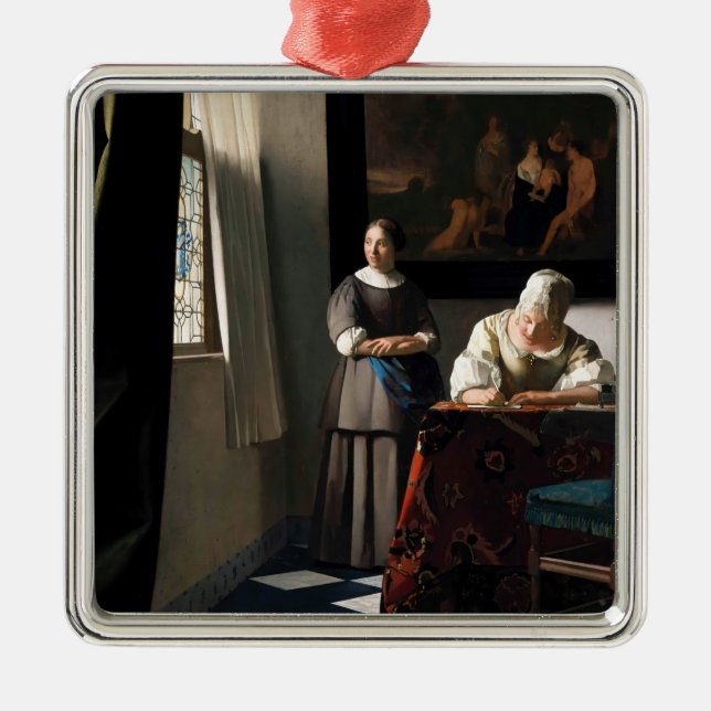 Vermeer - Lady Writing a Letter with her Maid Metal Tree Decoration (Front)