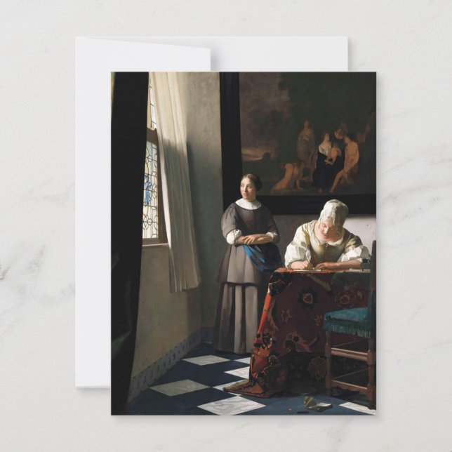 Vermeer - Lady Writing a Letter with her Maid Thank You Card (Front)
