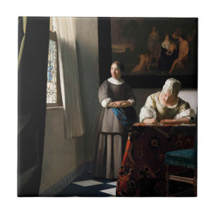 Vermeer - Lady Writing a Letter with her Maid Tile