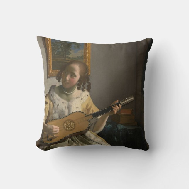 Vermeer painting detail on vintage  cushion (Front)