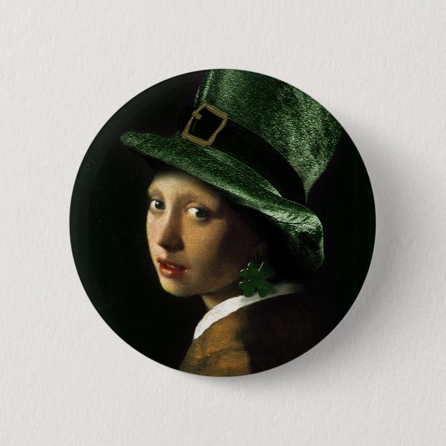 Vermeer Pearl Earring Clover St Patrick's Day 6 Cm Round Badge (Front)