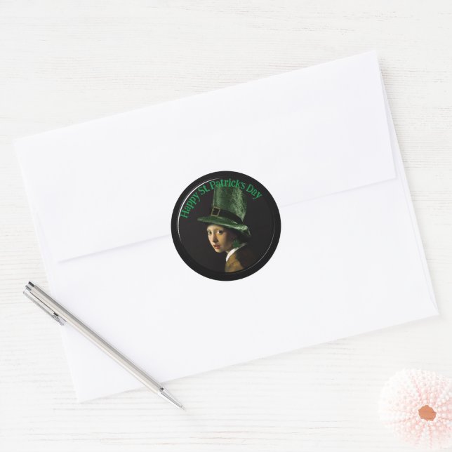 Vermeer Pearl Earring Clover St Patrick's Day Classic Round Sticker (Envelope)