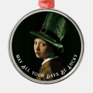 Vermeer Pearl Earring Clover St Patrick's Day Metal Tree Decoration