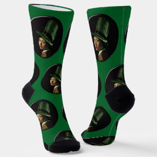 Vermeer Pearl Earring Clover St Patrick's Day Socks
