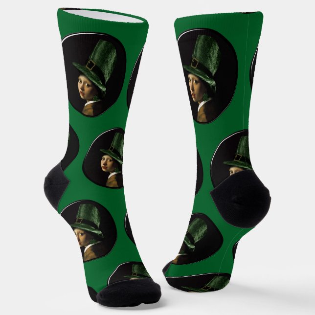 Vermeer Pearl Earring Clover St Patrick's Day Socks (Angled)