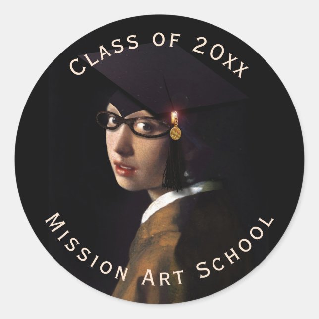 Vermeer Pearl Earring  Graduation Grad Cap Classic Round Sticker (Front)