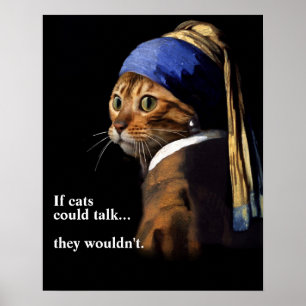 Vermeer Spoof Cat With a Pearl Earring Poster
