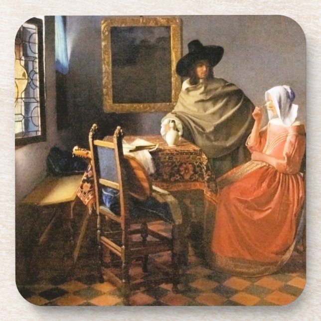 Vermeer - The Glass of Wine, famous painting Coaster (Front)