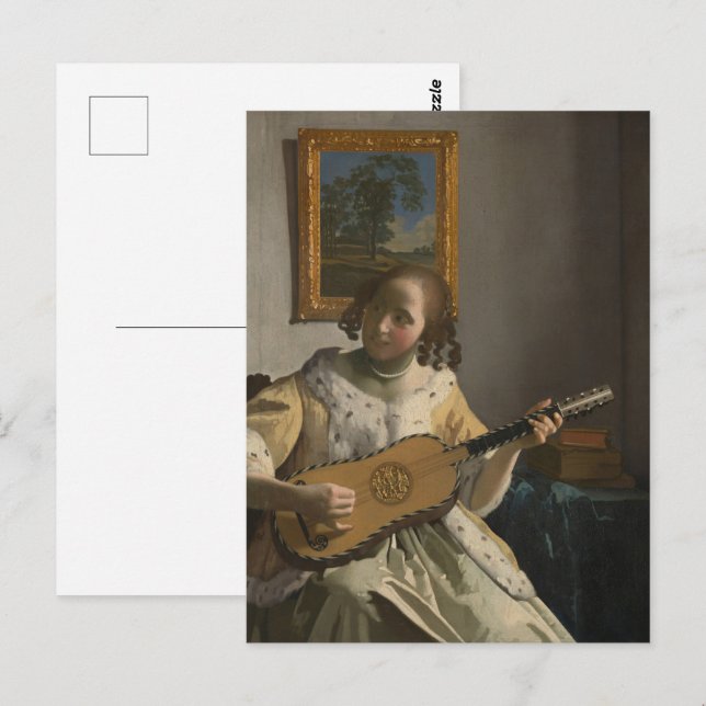 Vermeer-The Guitar Player Retro Fine Art Postcard (Front/Back)
