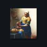 Vermeer The Milkmaid Canvas Wrap Print<br><div class="desc">Johannes Vermeer The Milkmaid canvas wrap. Oil painting on canvas circa 1660. A beautiful depiction of a Dutch kitchen, Vermeer’s The Milkmaid captures middle class northern European life with grace and mastery. The milkmaid pours milk from one jar into a larger pot surrounded by various loaves of fresh bread, a...</div>