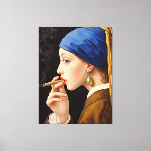 Vermeer's Girl with a Pearl Earring Smoking Canvas Print