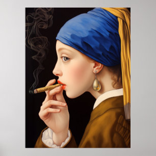 Vermeer's Girl with a Pearl Earring Smoking Poster
