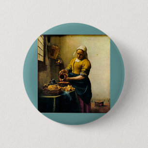 Vermeer's Maidservant Pouring Milk (circa 1660) 6 Cm Round Badge