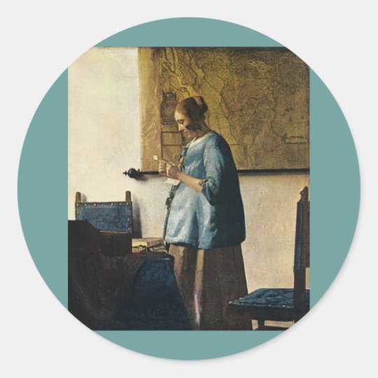 Vermeer's Woman in Blue Reading a Letter ca.1665 Classic Round Sticker