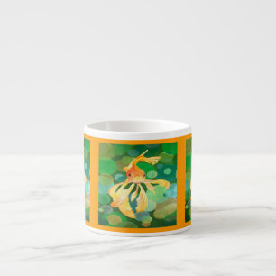 Vermilion Goldfish Swimming In Green Bubbles Espresso Cup