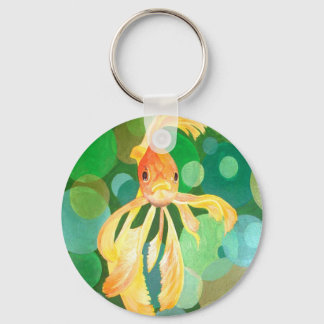 Vermilion Goldfish Swimming In Green Bubbles Key Ring